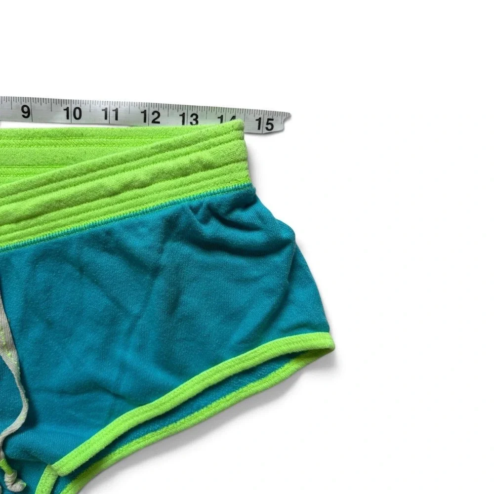 Arizona Jean Company Teal Neon Lime Colorblock Athletic Shorts Womens Medium Y2K